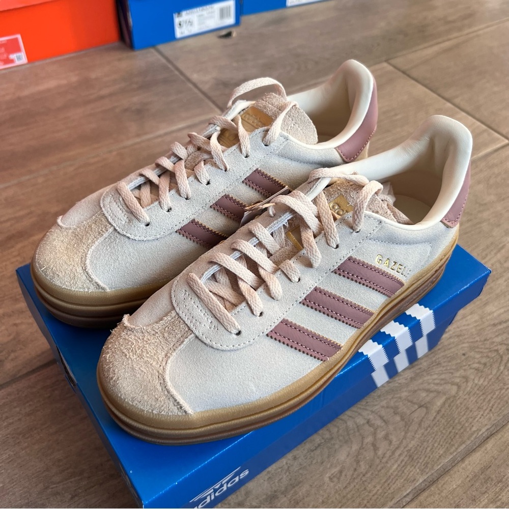 adidas Gazelle Cream and Mauve Pink Suede Sneakers